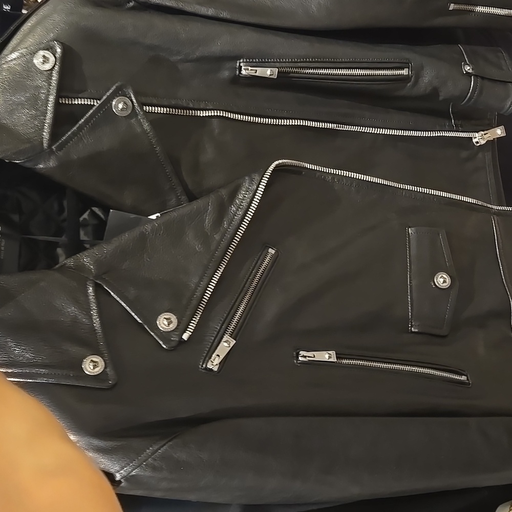 Genuine Versace Black Leather Biker Jacket